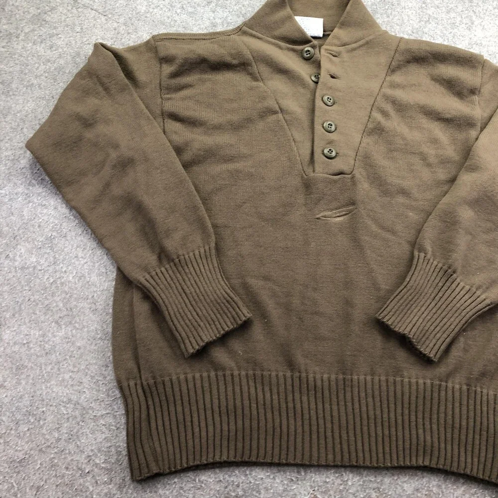 Vintage DSCP Sweater Mens Large Green Henley High Neck Army Heavy Knit Military